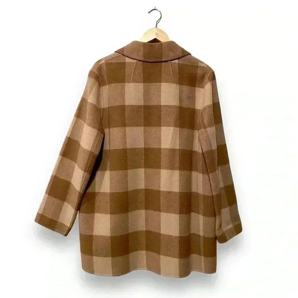 NWT Theory Buffalo Plaid Double Faced Check Overlay Tan Blazer Wool Coat Large - Picture 7 of 11